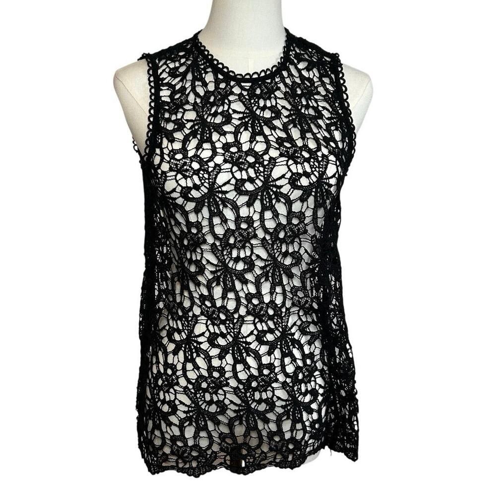 Black Sheer Lace Sleeveless Top Metal Zip Goth Glam S Whimsigoth Coquette Grunge
